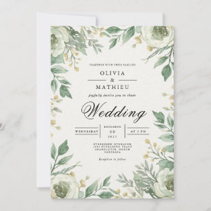 Gentle Grönt Blommigt Arch Bröllop Inbjudningar