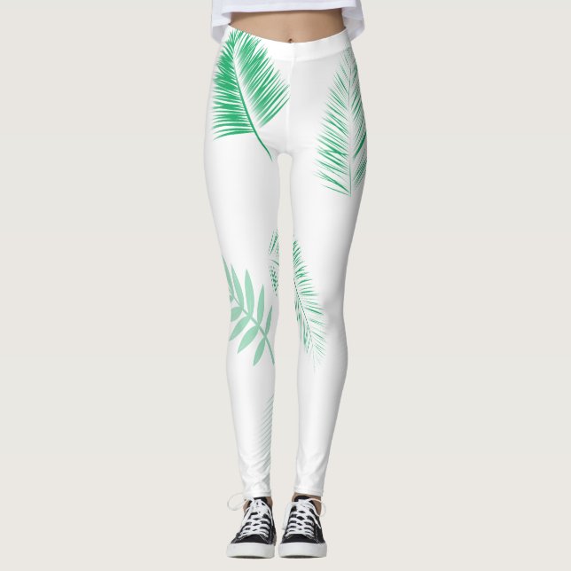 Gentle grönt handflatan löv leggings (Framsida)