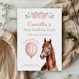 Gentle Horse Blommigt 1:a födelsedagen Inbjudningar