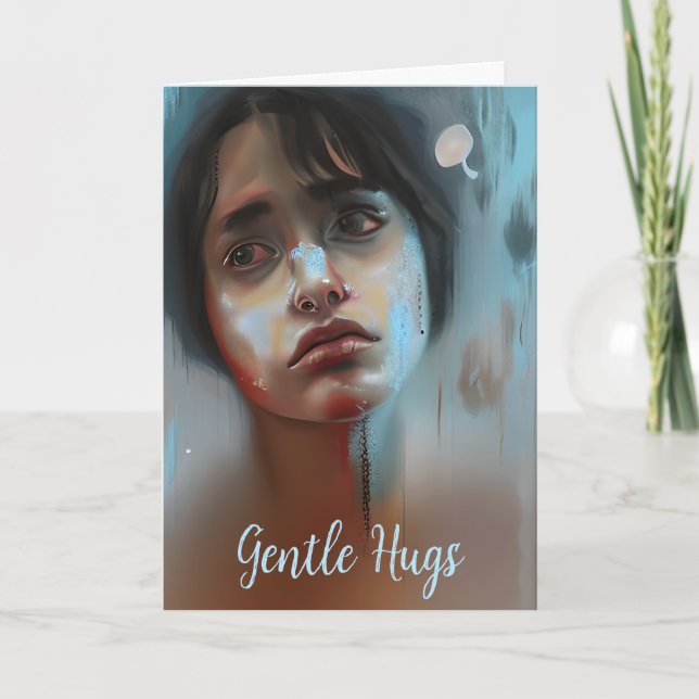 Gentle Hugs | Ledsen Ansikte, stöd till en vän Kort (Framsida)