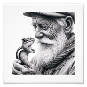 Gentle Keeper: Äldre man med Chipmunk Wall Art Fototryck