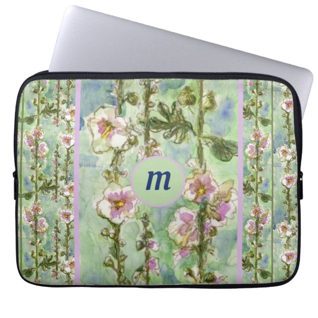 Gentle Mallow Ljus rosa Flowers & Monogram Laptop Fodral (Framsidan)