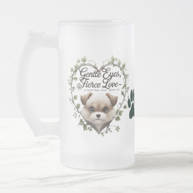 Gentle Ögon, Fierce Kärlek - 16 oz Valp Heart Fros Frostat Ölglas (Vänster)