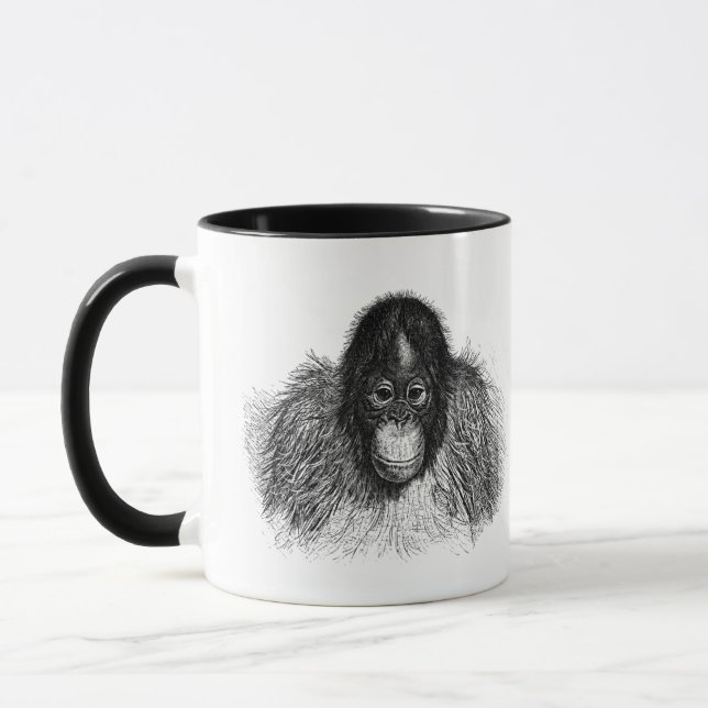 Gentle Orangutan Black and White Ape Teckning Mugg (Vänster)