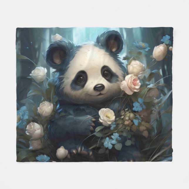 Gentle Panda Bear bland Jungle Ro Fleecefilt (Framsidan (Horisontell))