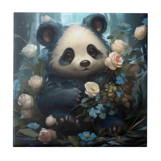 Gentle Panda Bear bland Jungle Ro Kakelplatta (Framsidan)