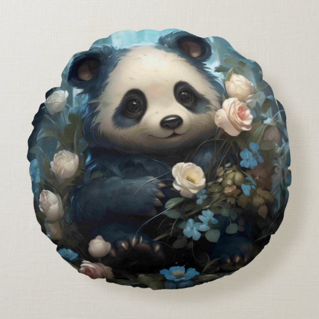 Gentle Panda Bear bland Jungle Ro Rund Kudde (Framsidan)