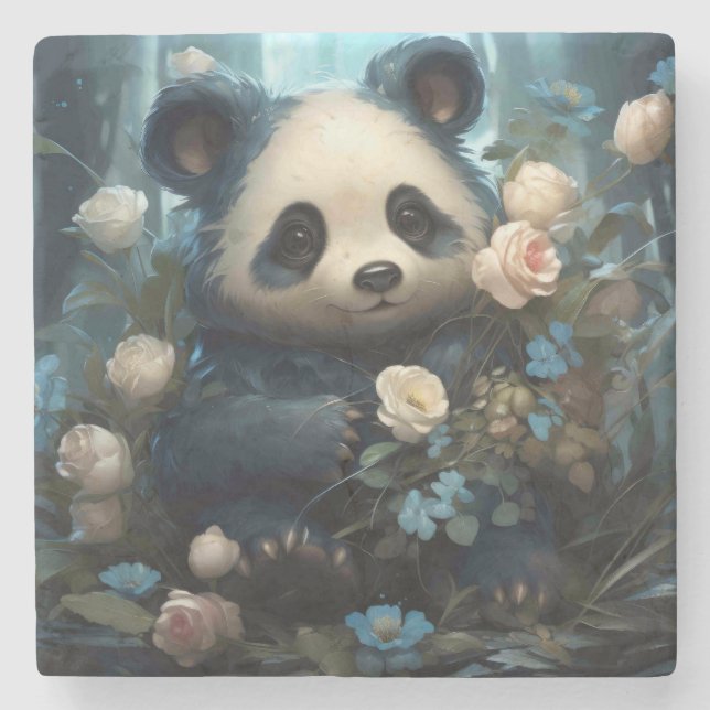 Gentle Panda Bear bland Jungle Ro Stenunderlägg (Framsidan)
