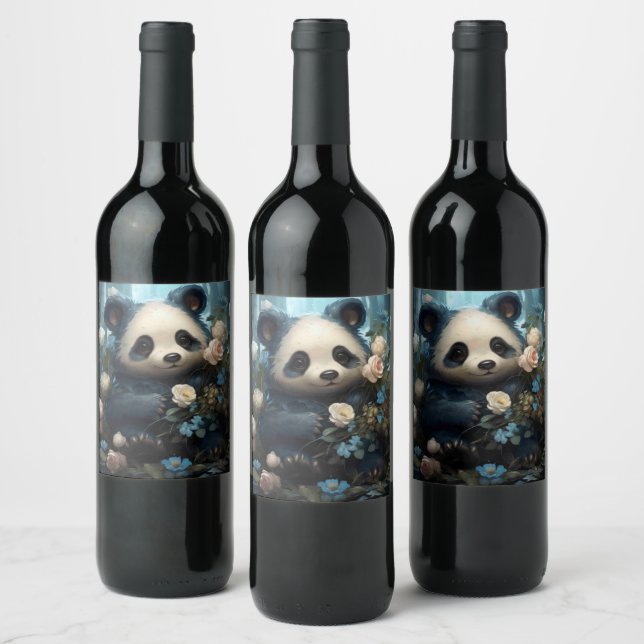 Gentle Panda Bear bland Jungle Ro Vinflaska Etikett (Flaskor)