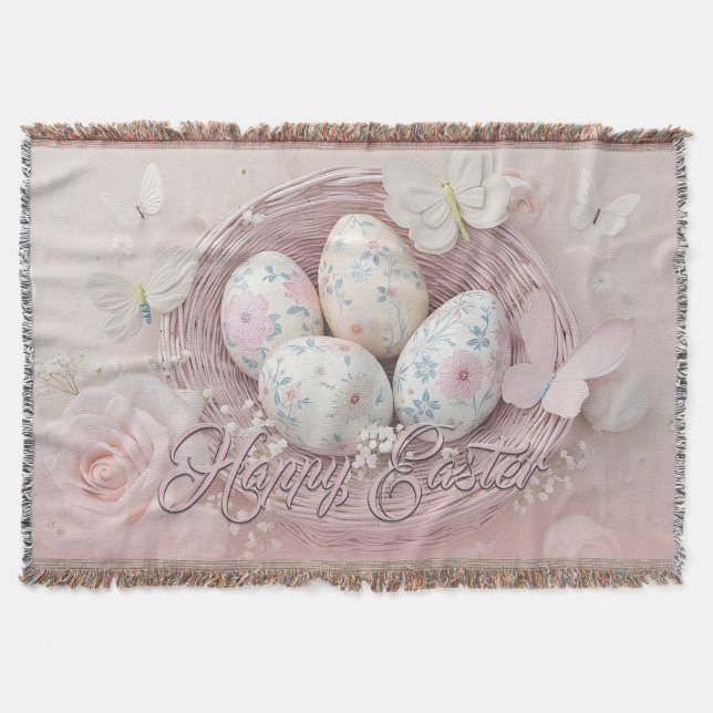 Gentle Påsk Joy med Blommigt Motif Filt (Framsidan)