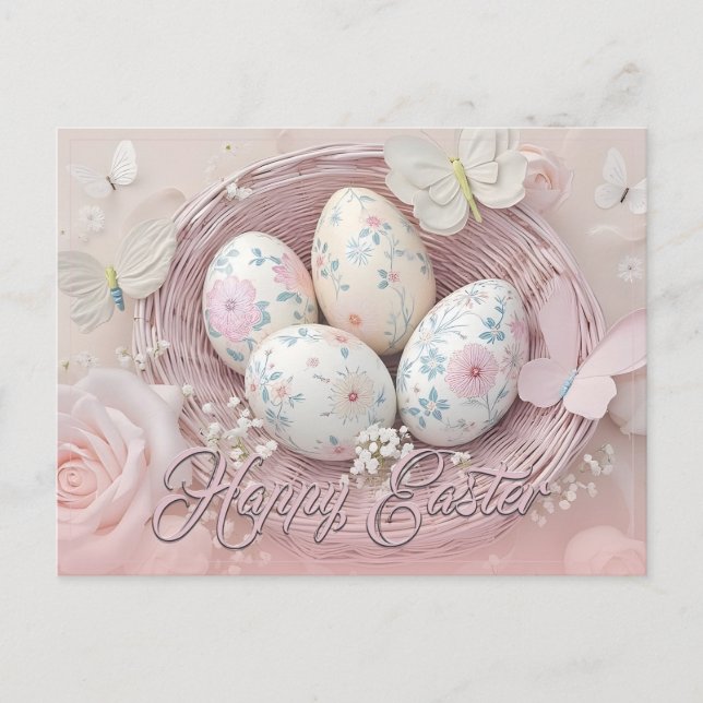 Gentle Påsk Joy med Blommigt Motif Helg Vykort (Framsida)