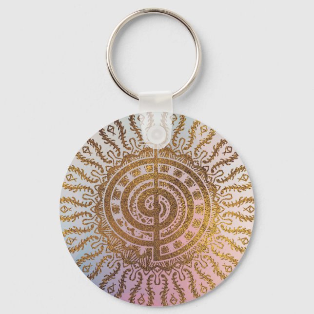 Gentle Pastel och Guld Choku Rei Symbol i Mandala Nyckelring (Framsida)
