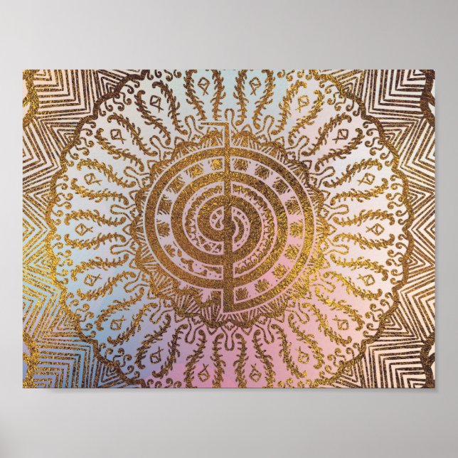 Gentle Pastel och Guld Choku Rei Symbol i Mandala Poster (Framsidan)