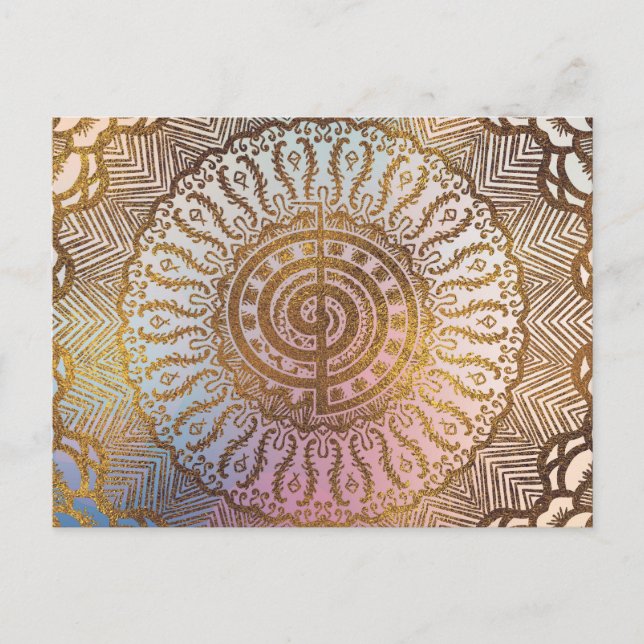 Gentle Pastel och Guld Choku Rei Symbol i Mandala Vykort (Framsida)
