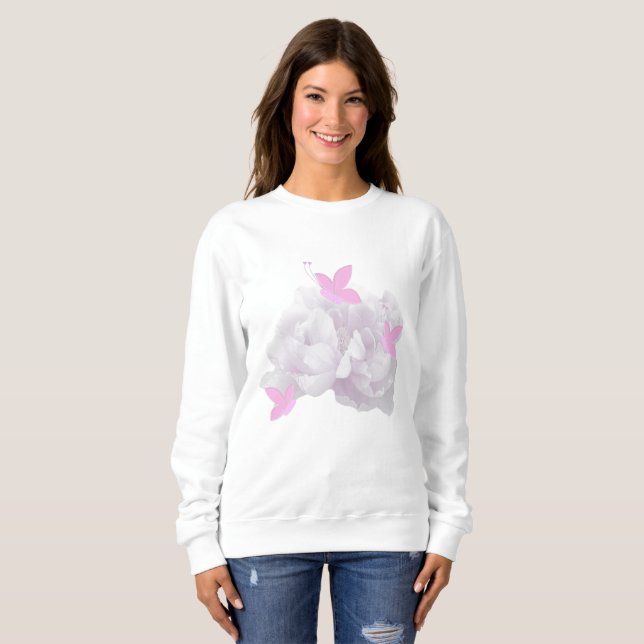 Gentle Peonies and Butterflies Sweat Shirt T (Hel framsida)