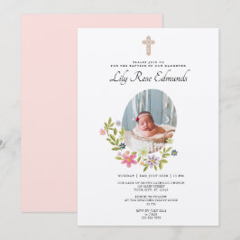 Gentle Pink Floral Baptism Invitation Inbjudningar