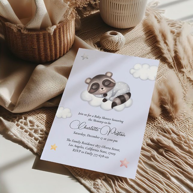 Gentle Pojke Raccoon Blue Baby Shower Inbjudningar (Gentle Raccoon Animal Gender Neutral Baby Shower Invitation)