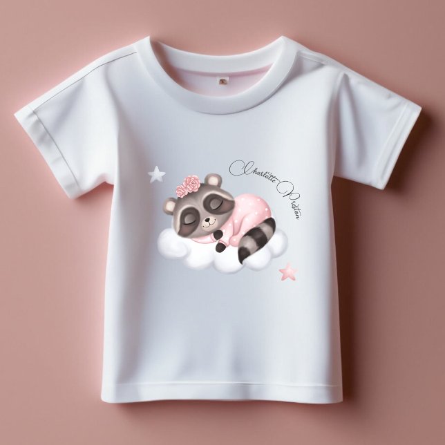 Gentle Raccoon Animal Baby Shower T Shirt (Girl Baby Shower Baby T-Shirt)