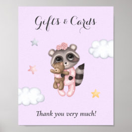 Gentle Raccoon Lilac Baby Shower Gifts & Cards Poster