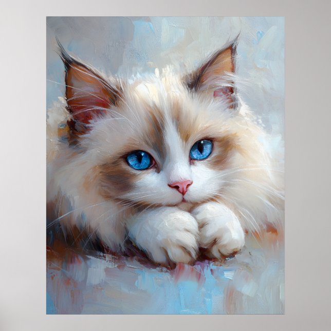 Gentle Ragdoll Cat – Soft Pastel Art Print Poster (Framsidan)