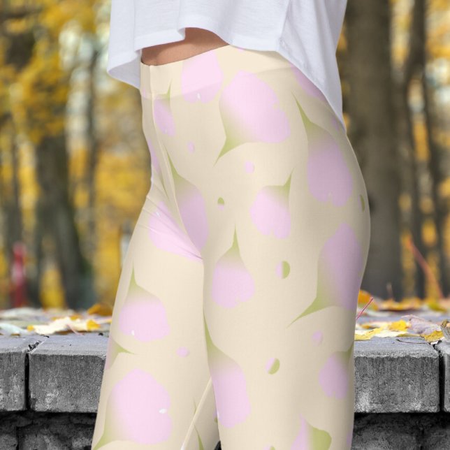 Gentle Rosa Blommigt Pastel Petals Mönster Leggings (Floral Pastel Champagne Petals Leggings)