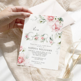 Gentle  Rosa ros.. Det är en flicka Baby Shower Inbjudningar