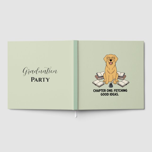 Gentle Scholar Dog Graduation Party Green Book Gästböcker (Full)