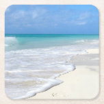 Gentle Surfa White Sand Beach Underlägg Papper Kvadrat<br><div class="desc">Ät surfa på vit sandstrand. Tropiska öbilder.</div>