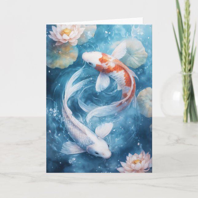 Gentle Swirls of Koi in Tranquil Vatten Kort (Framsida)