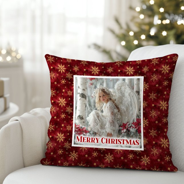 Gentle Vintage Angel Red Gold Christmas Gift  Kudde (Gentle Vintage Angel Red Gold Christmas Gift Pillow)