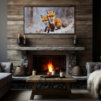 Gentle Winter Foxes Print | Samsung Frame TV Art Poster
