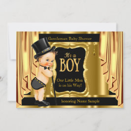 gentleman Baby Shower Black Guld Drapes Brunette Inbjudningar