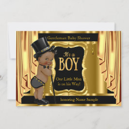 gentleman Baby Shower Black Guld Drapes Ethnic Inbjudningar