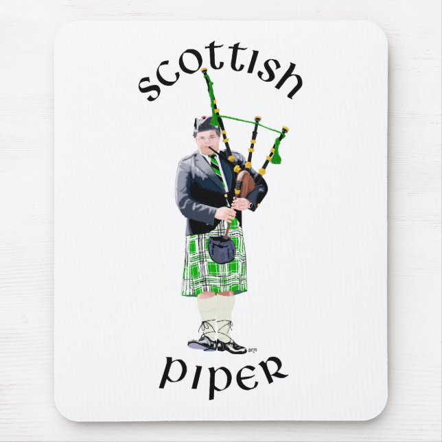 gentleman Bagpiper i Grönt Kilt Musmatta (Framsidan)