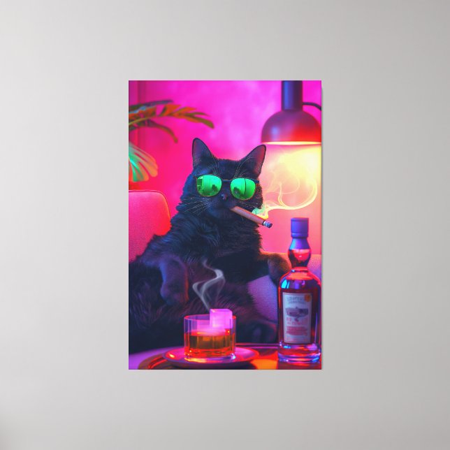 gentleman Cat Drinking Whiskey | Funny Pub Canvastryck (Framsida)