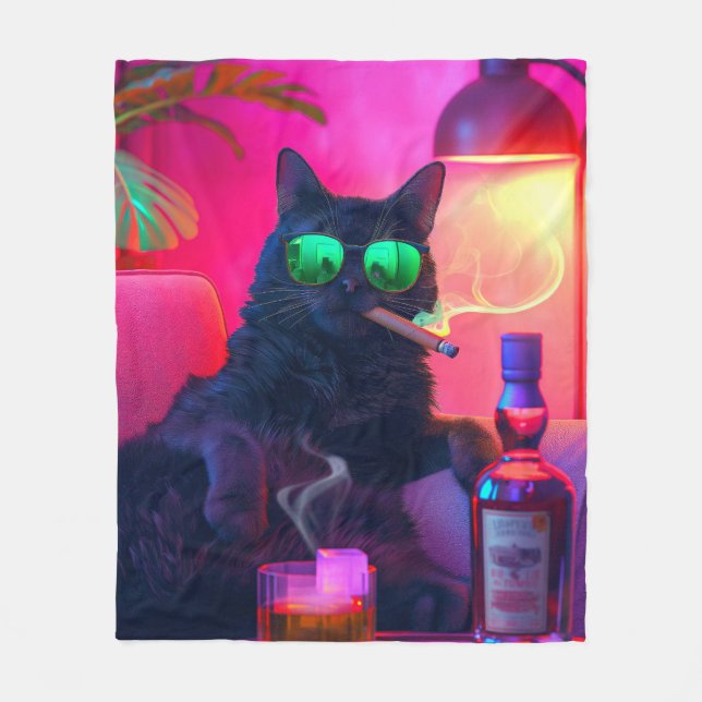 gentleman Cat Drinking Whiskey | Funny Pub Fleecefilt (Framsidan)