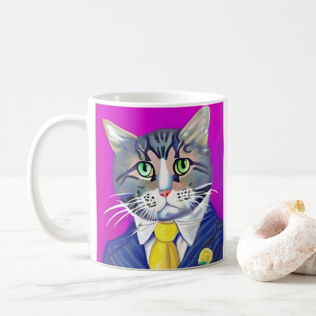 gentleman Cat in a Kostym and Tie Kaffemugg (Med munk)