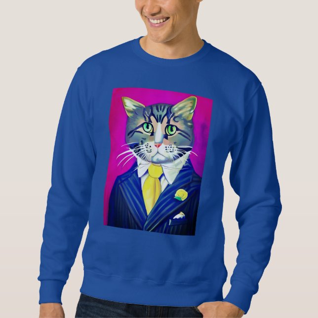 gentleman Cat in a Kostym and Tie Lång Ärmad Tröja (Framsida)