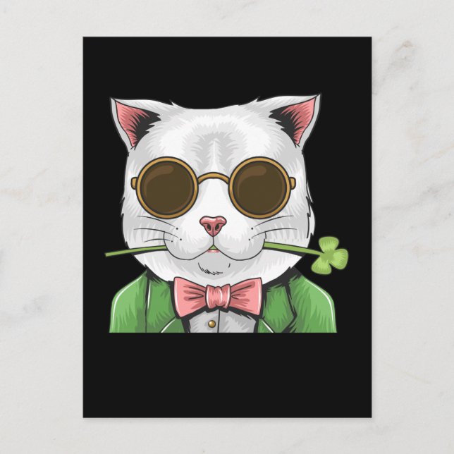Gentleman Cat Shamrock Män Kvinnor St. Patrick's D Vykort (Framsida)