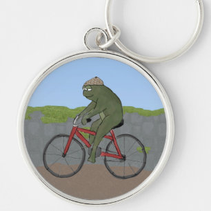gentleman Frog på en cykelnyckelkedja Rund Silverfärgad Nyckelring