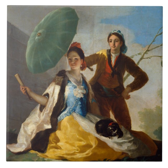 gentleman Holding a Parasol för en spansk Dam Kakelplatta (Framsidan)