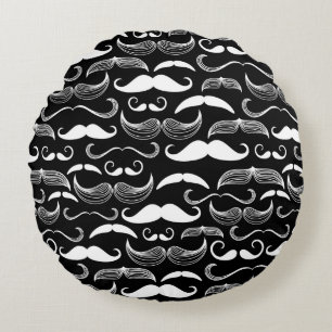 Gentleman klubb. Mustaschmönster Rund Kudde