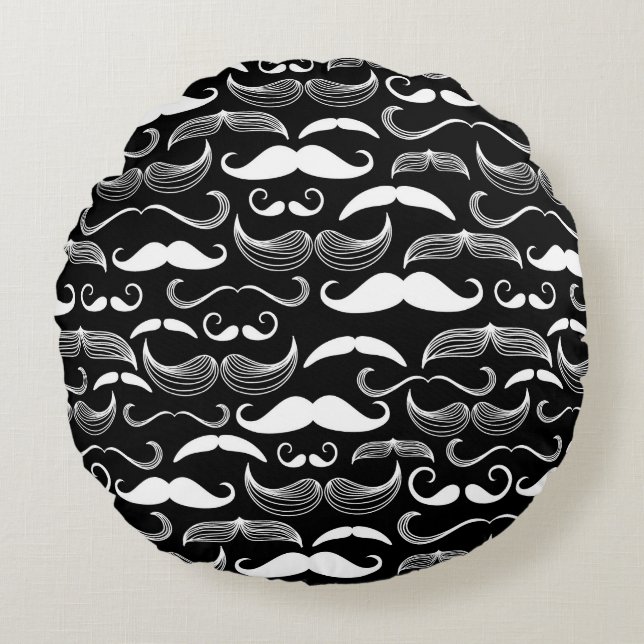 Gentleman klubb. Mustaschmönster Rund Kudde (Framsidan)