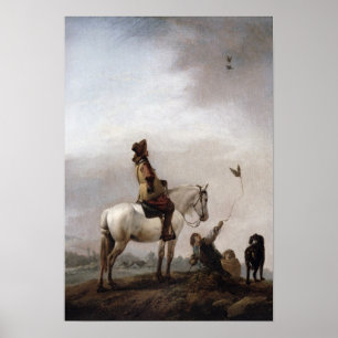 Gentleman på en häst som håller ögonen på en poster