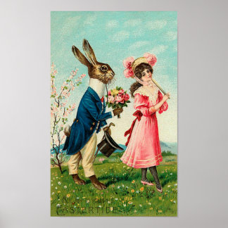 gentleman Rabbit Courting Dam vid Påsk Poster