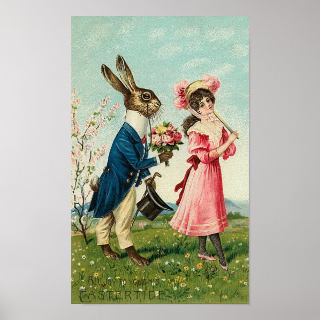 gentleman Rabbit Courting Dam vid Påsk Poster (Framsidan)