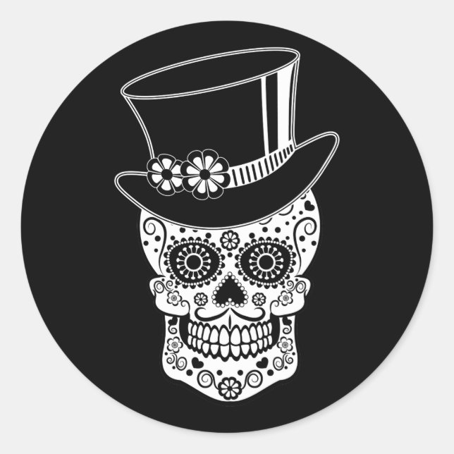 gentleman Sugar Skull Runt Klistermärke (Framsida)