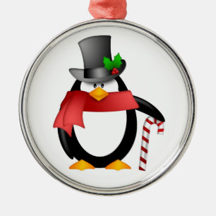 Gentlemanpingvin med top hatcandy caneprydnaden julgransprydnad metall