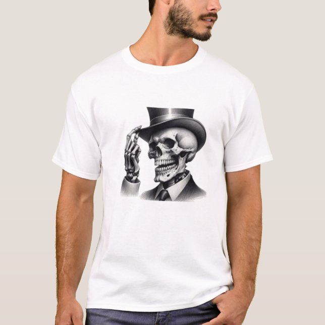 "gentlemen an Skeleton Tee" 💀 🎩 T Shirt (Framsida)