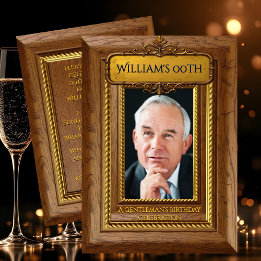 Gentlemen Elegant Rustic Gold Wood Photo Birthday Inbjudningar